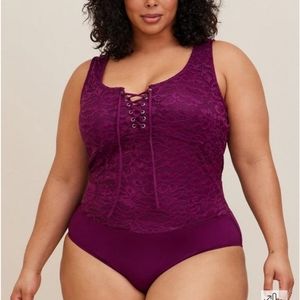 Torrid Lace Corset Seamed Lace-Up Bodysuit